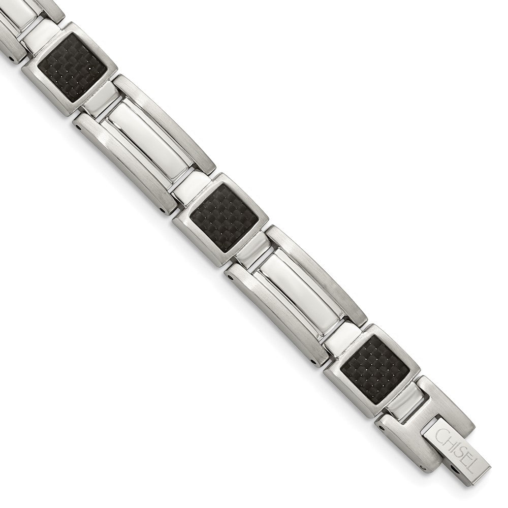 Chisel Stainless Steel Polished with Black Carbon Fiber Inlay 8.75 inch Link Bracelet SRB140-8.75