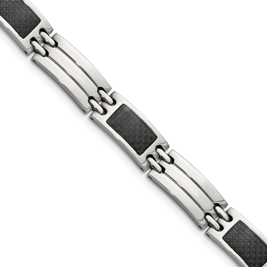 Chisel Stainless Steel Brushed and Polished with Black Carbon Fiber Inlay 8.5 inch Link Bracelet SRB141-8.5