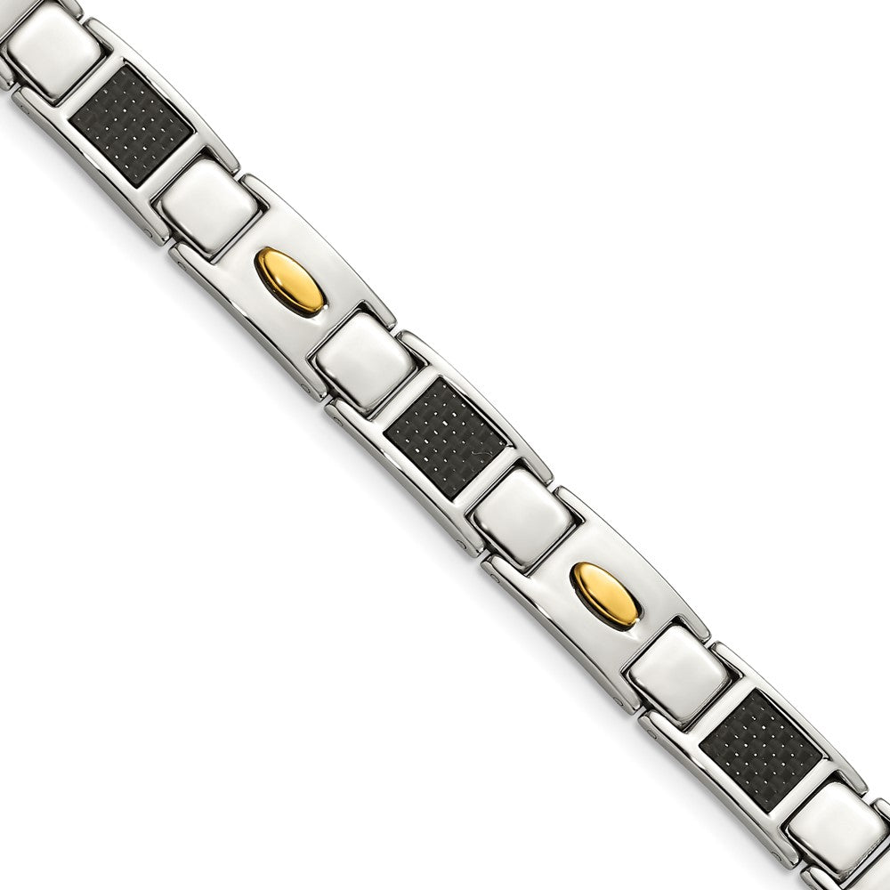 Chisel Stainless Steel Polished Yellow IP-plated with Black Carbon Fiber Inlay 8.5 inch Link Bracelet SRB142-9.5