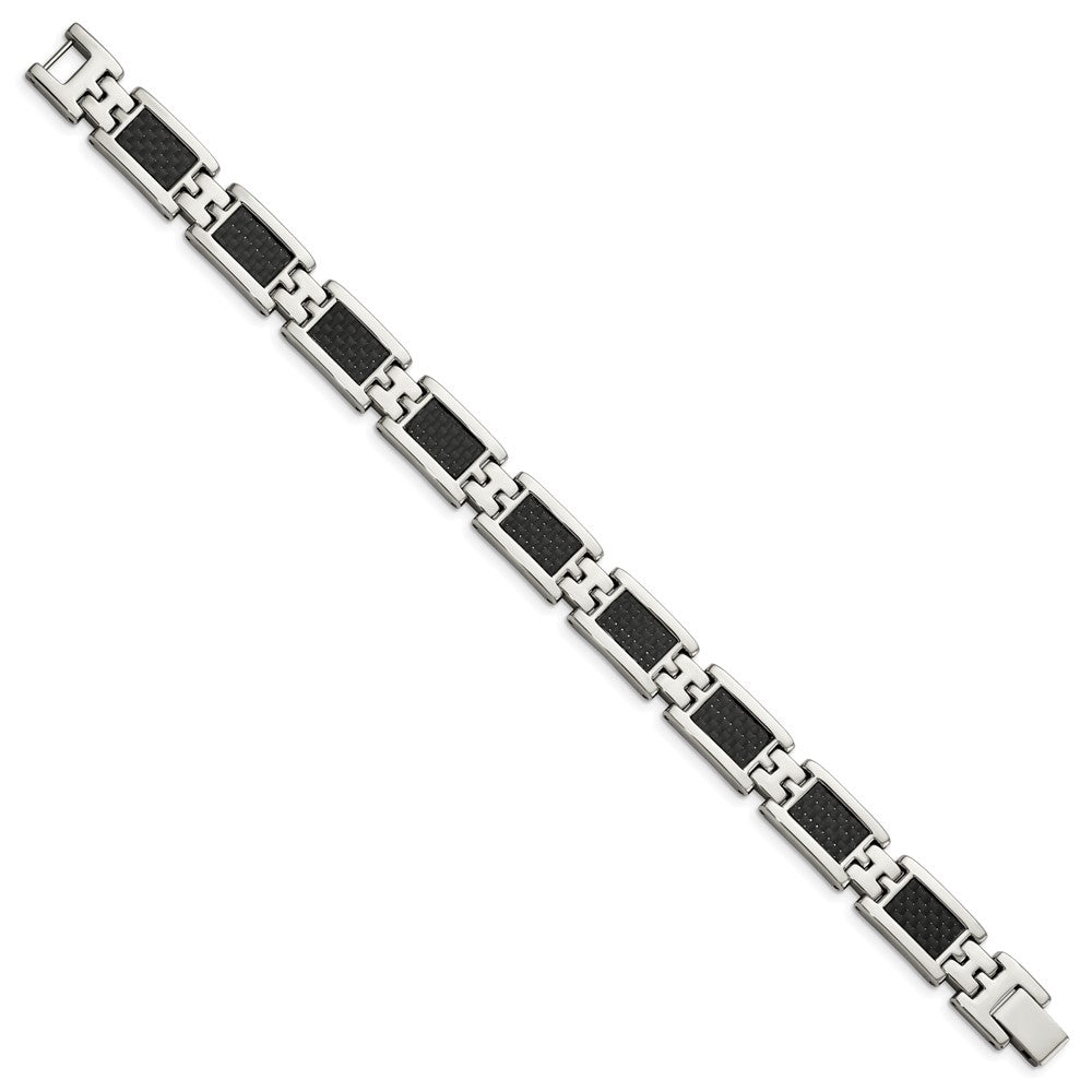 Chisel Stainless Steel Polished with Black Carbon Fiber Inlay 9 inch Link Bracelet SRB146-9.25