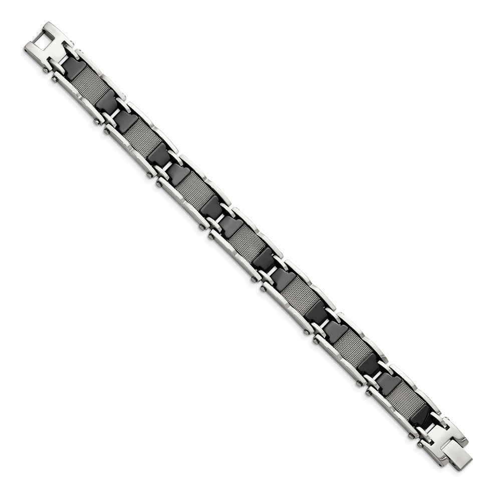 Chisel Stainless Steel Polished Mesh with Black Ceramic 8.25 inch Link Bracelet SRB1523-8.25