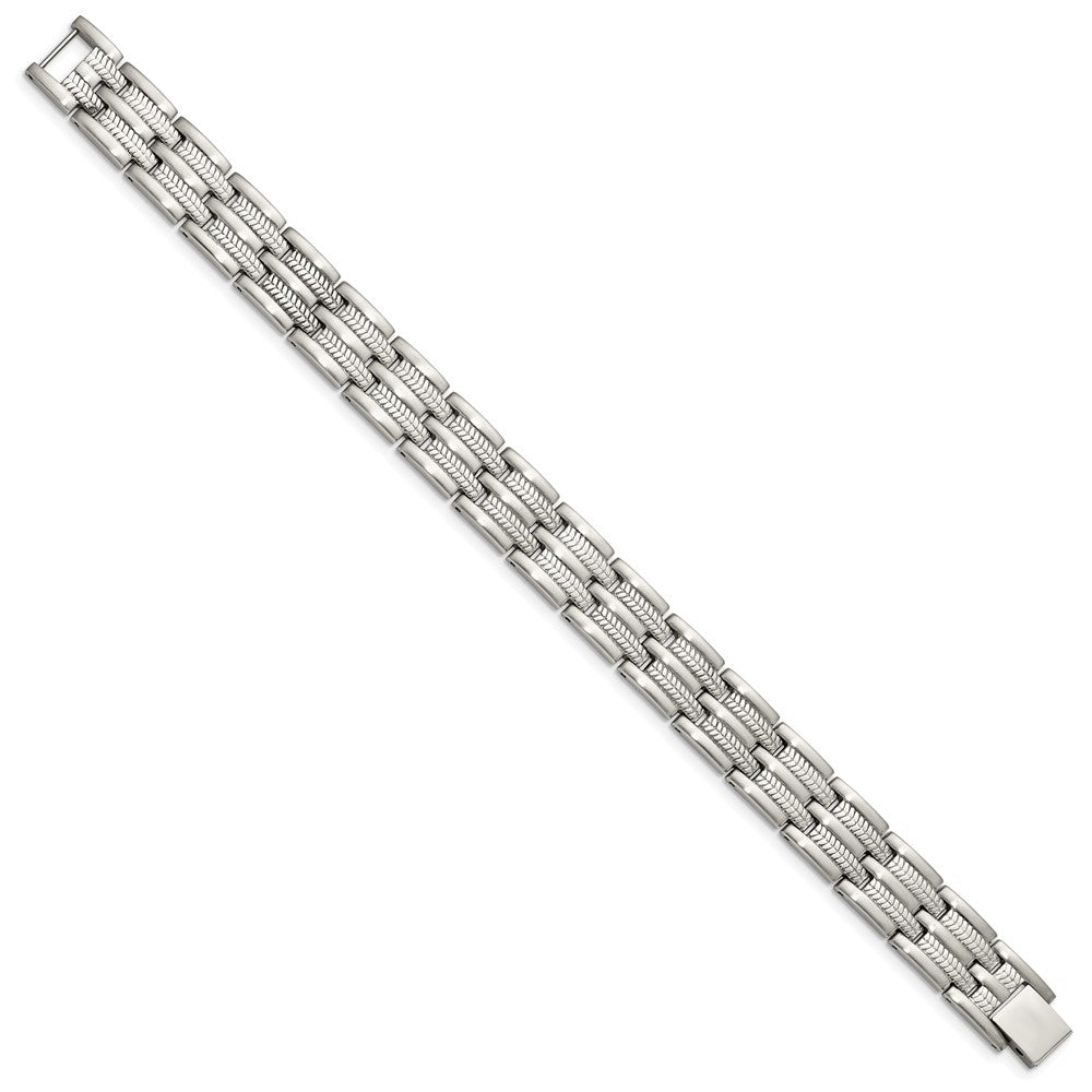 Chisel Stainless Steel Brushed Polished and Textured 8.75 inch Link Bracelet SRB155-8.75