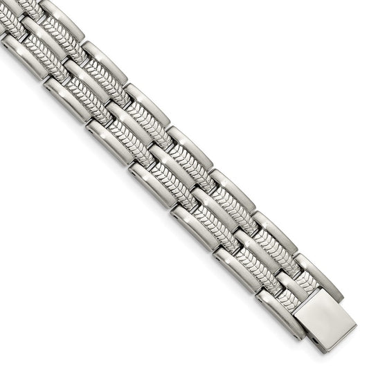 Chisel Stainless Steel Brushed Polished and Textured 8.75 inch Link Bracelet SRB155-8.75