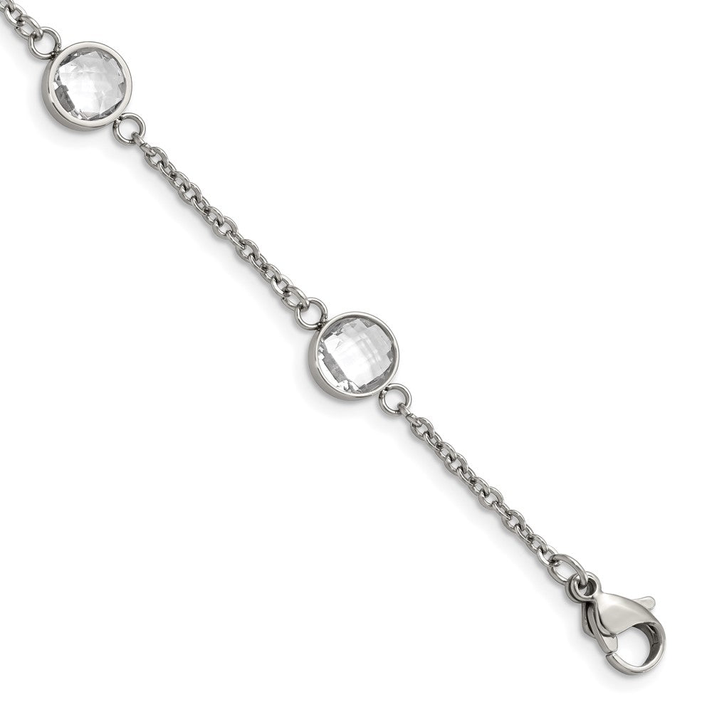 Chisel Stainless Steel Polished with Glass 6.5 inch Bracelet with 1.25 inch Extension SRB1613-6.5
