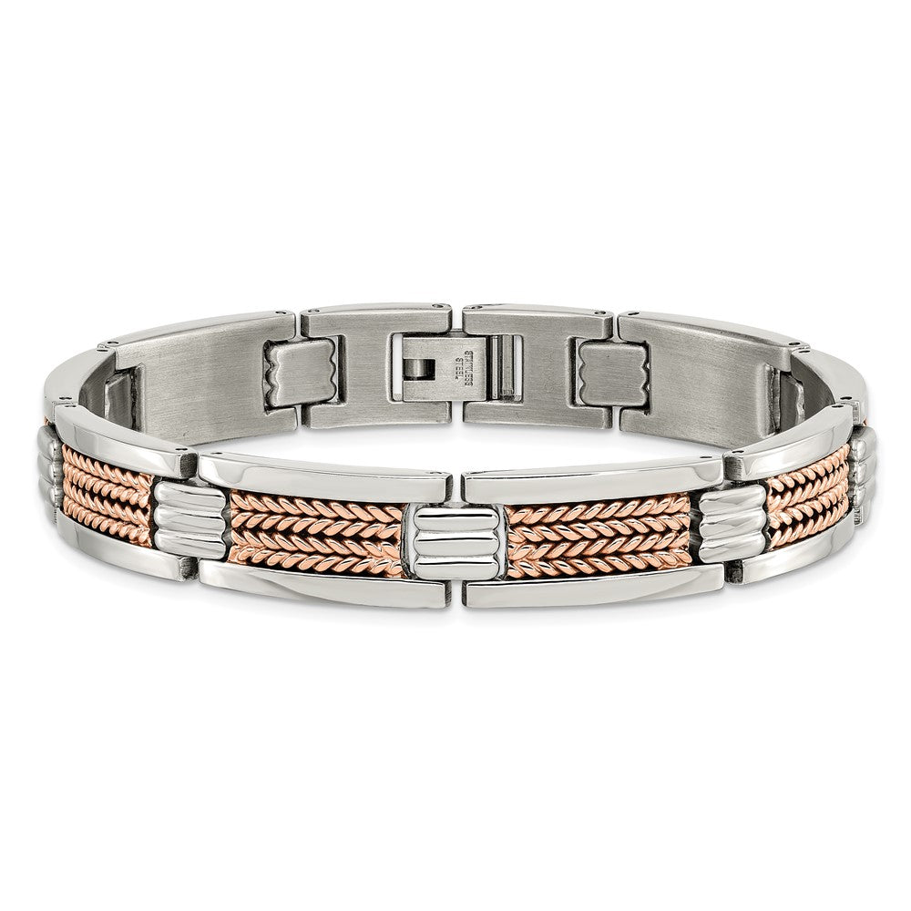 Chisel Stainless Steel Polished and Textured Rose IP-plated 8.5 inch Link Bracelet SRB1641-8.5