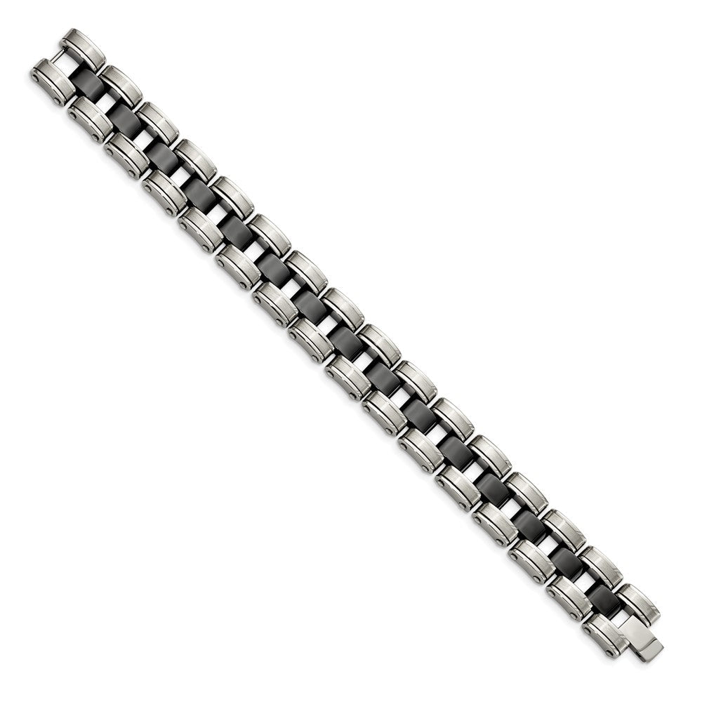 Chisel Stainless Steel Brushed and Polished with Black Ceramic 8.5 inch Link Bracelet SRB1706-8.5