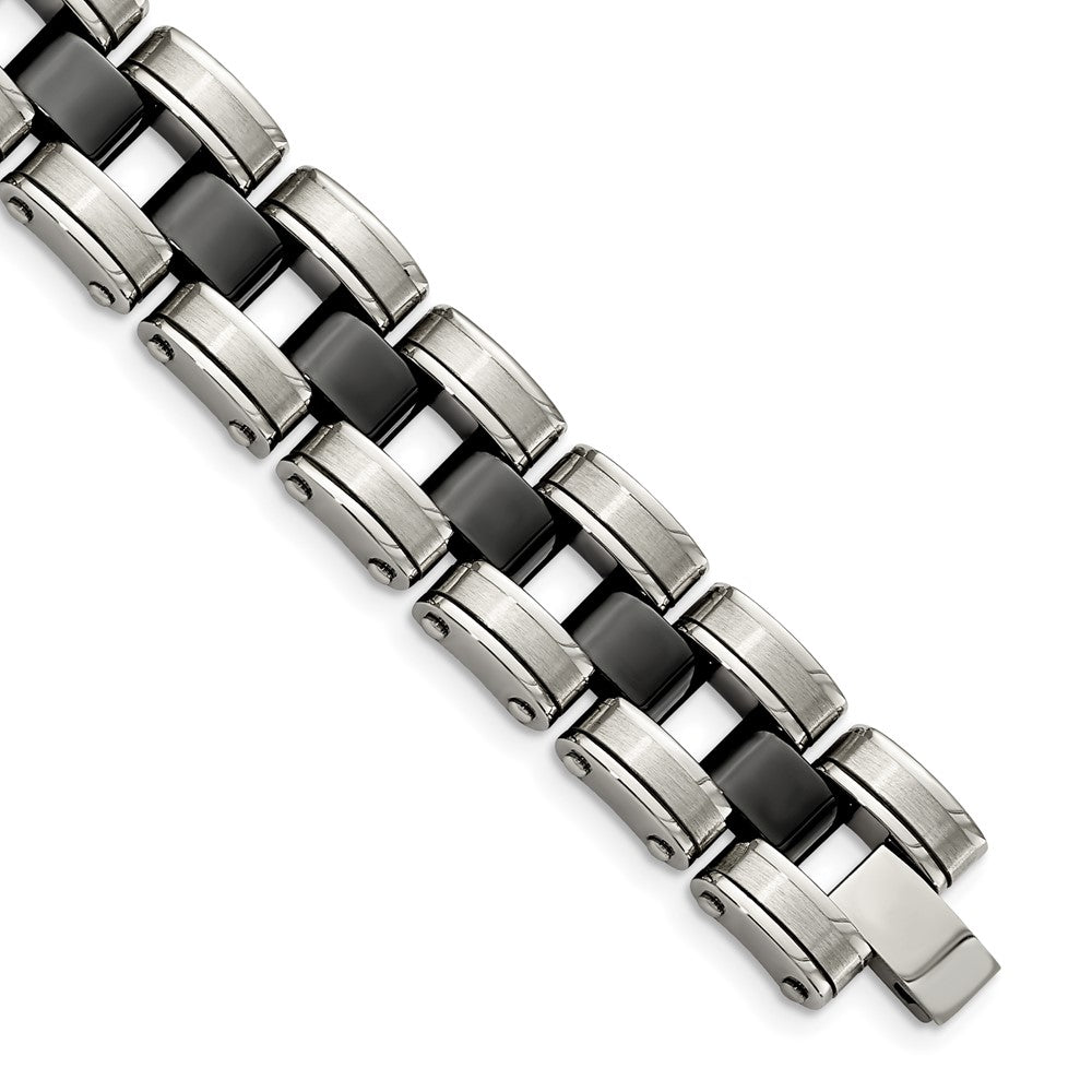 Chisel Stainless Steel Brushed and Polished with Black Ceramic 8.5 inch Link Bracelet SRB1706-8.5