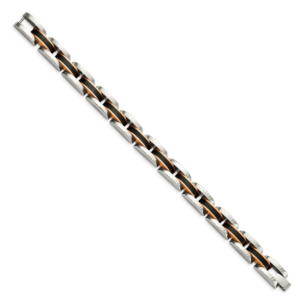 Chisel Stainless Steel Polished Black and Rose IP-plated 8.5 inch Link Bracelet SRB1707-9