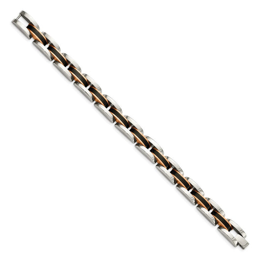Chisel Stainless Steel Polished Black and Rose IP-plated 8.5 inch Link Bracelet SRB1707-9