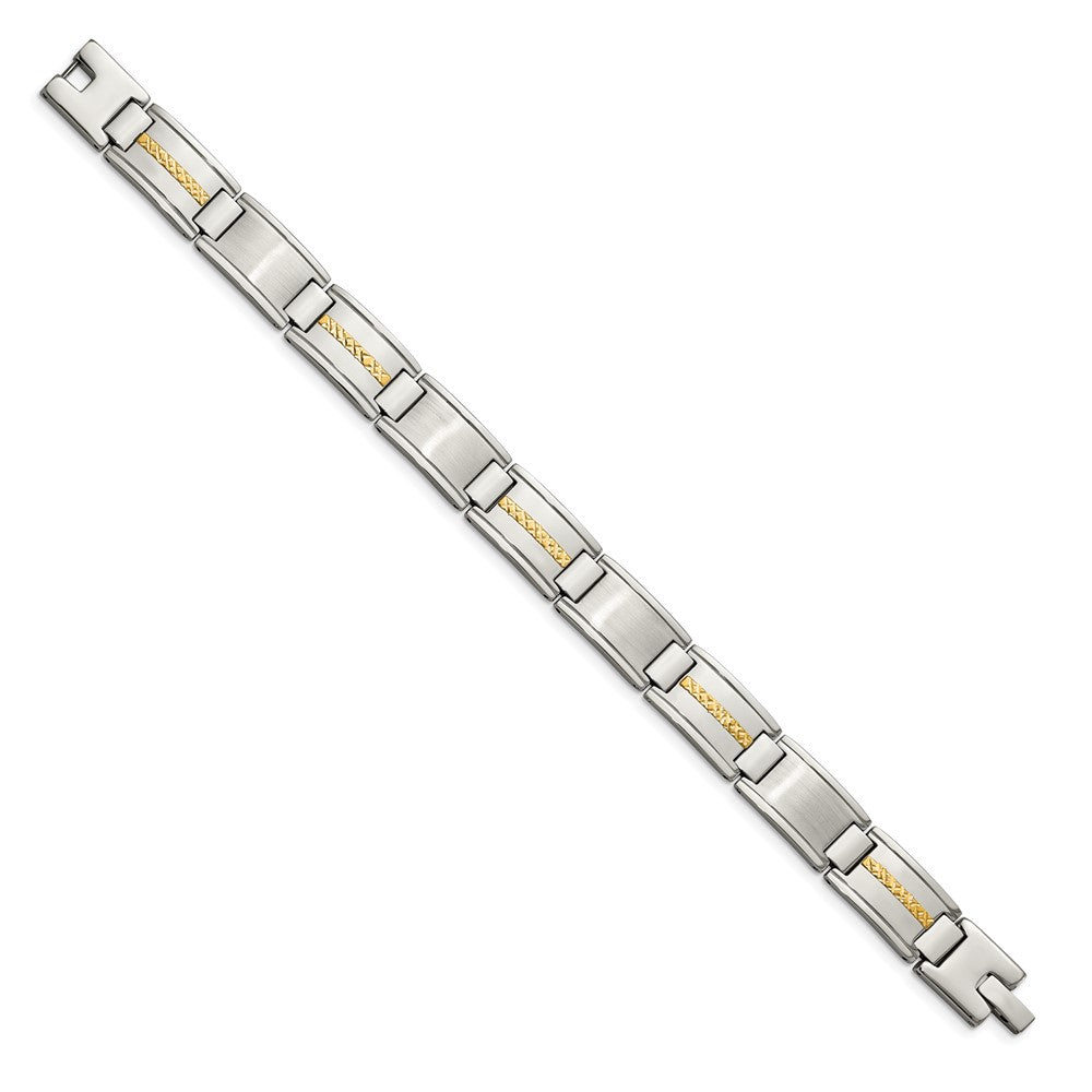 Chisel Stainless Steel with 14k Gold Accent Brushed and Polished 8.75 inch Link Bracelet SRB1722-8.75