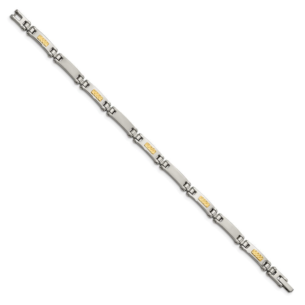 Chisel Stainless Steel with 14k Gold Accent Brushed and Polished 8.25 inch Link Bracelet SRB1730-8.25