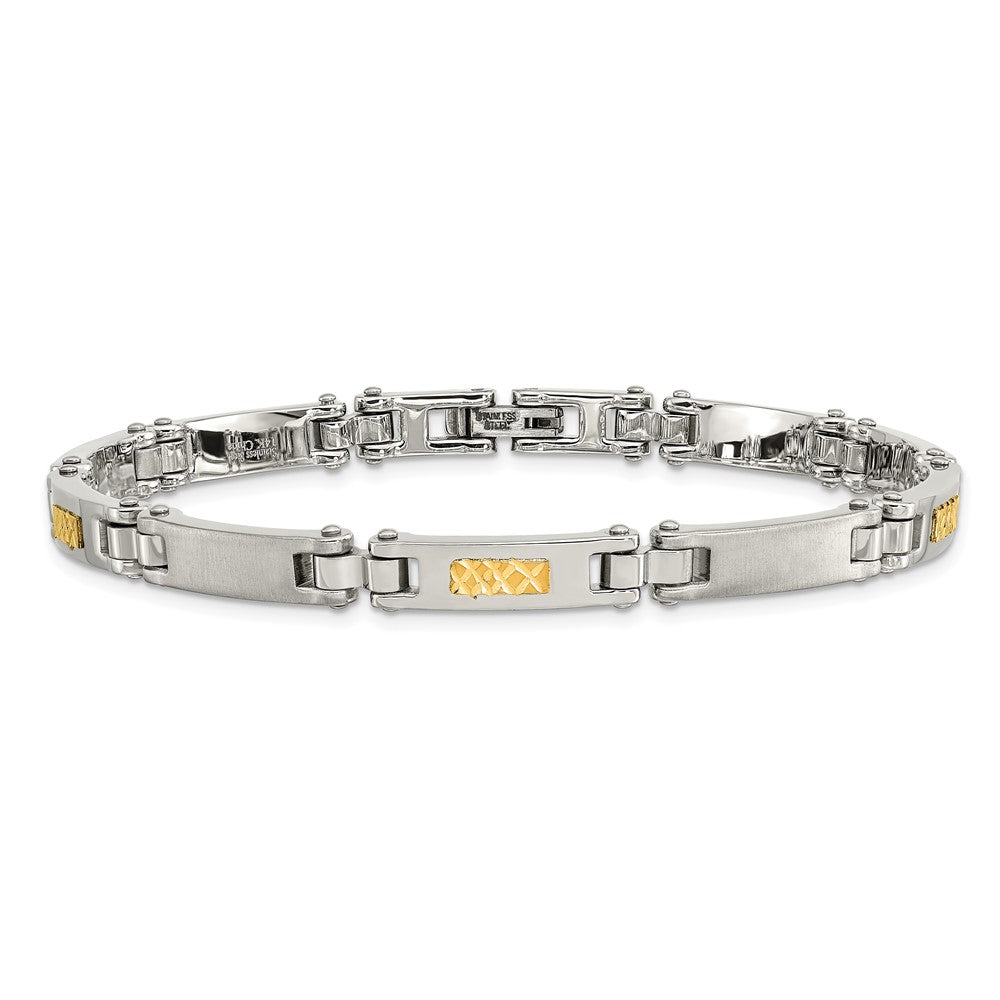 Chisel Stainless Steel with 14k Gold Accent Brushed and Polished 8.25 inch Link Bracelet SRB1730-8.25