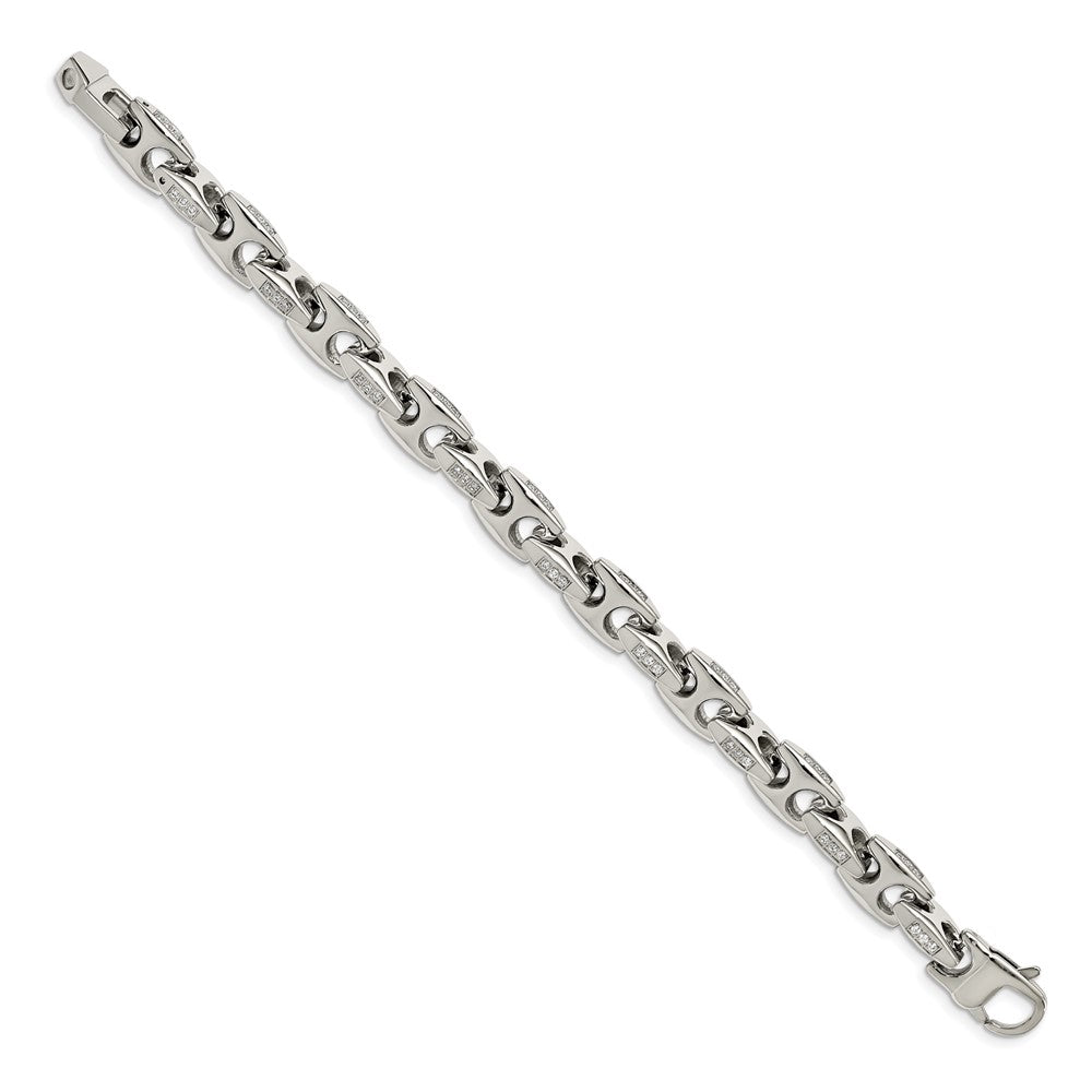 Chisel Stainless Steel Polished with CZ 9 inch Bracelet SRB1787-8