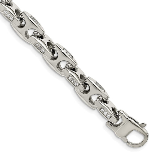 Chisel Stainless Steel Polished with CZ 9 inch Bracelet SRB1787-8