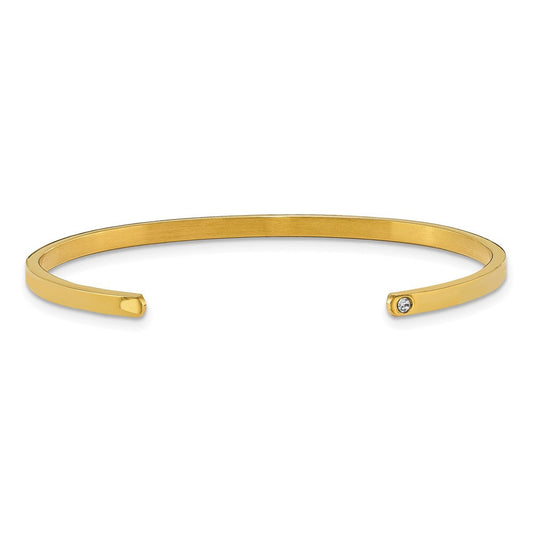 Chisel Stainless Steel Polished and Enameled Yellow IP-plated with Crystal LOVE YOU TO THE MOON AND BACK 3mm Cuff Bangle SRB1896