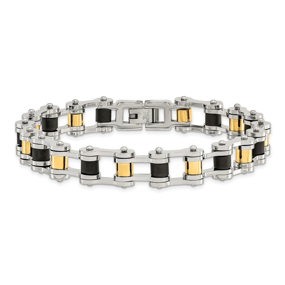 Chisel Stainless Steel Polished Yellow IP-plated with Black Rubber 8.75 inch Bracelet SRB190-8.75
