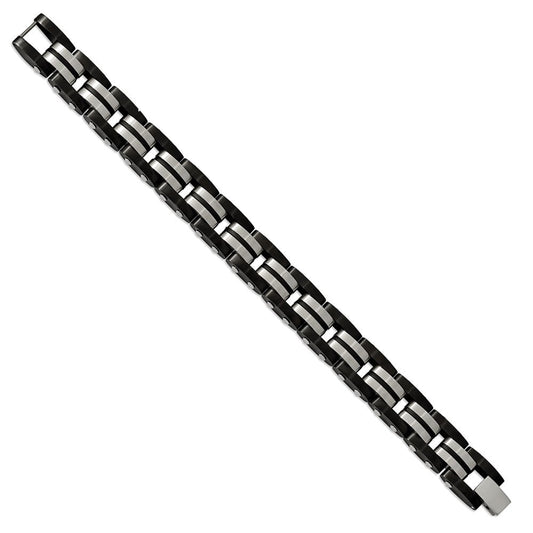Chisel Stainless Steel Brushed with Black Rubber Inlay Black IP-plated Edges 8.25 inch Bracelet SRB1902-8.25
