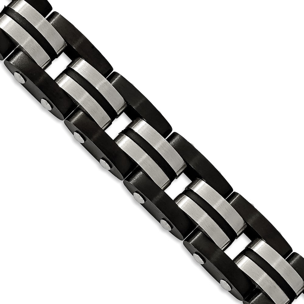 Chisel Stainless Steel Brushed with Black Rubber Inlay Black IP-plated Edges 8.25 inch Bracelet SRB1902-8.25