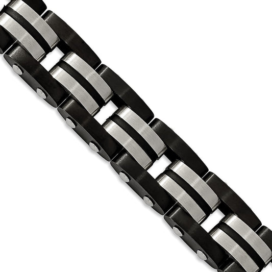 Chisel Stainless Steel Brushed with Black Rubber Inlay Black IP-plated Edges 8.25 inch Bracelet SRB1902-8.25