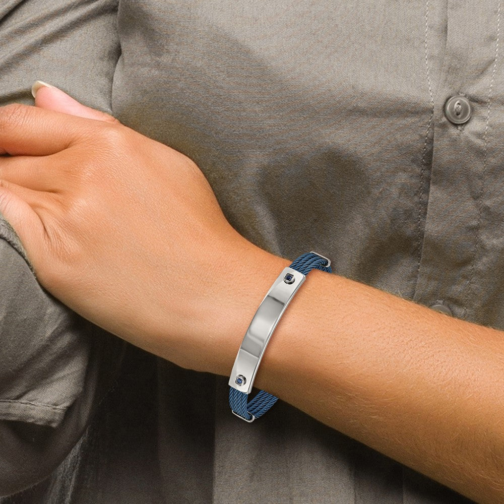 Chisel Stainless Steel Polished Blue IP-plated Cable with Blue CZ 7.25 inch ID Bracelet SRB1903-7.25