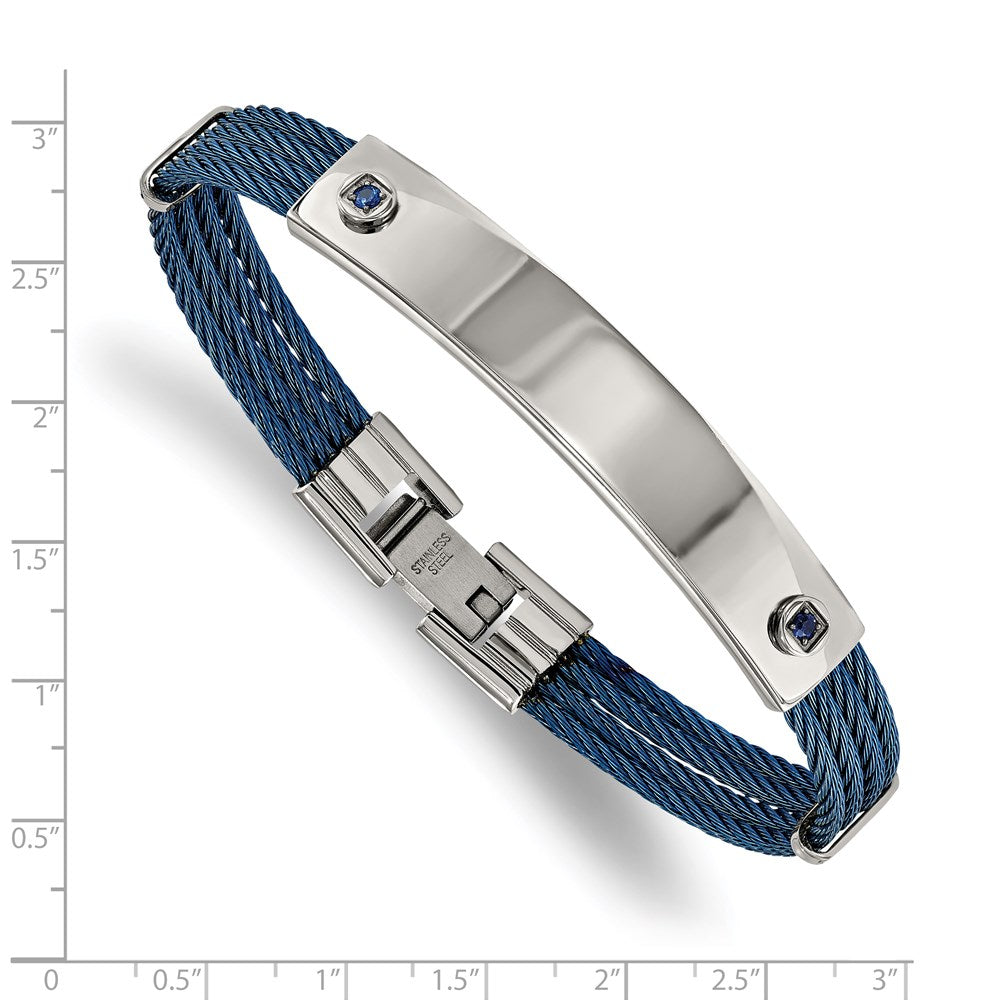 Chisel Stainless Steel Polished Blue IP-plated Cable with Blue CZ 7.25 inch ID Bracelet SRB1903-7.25