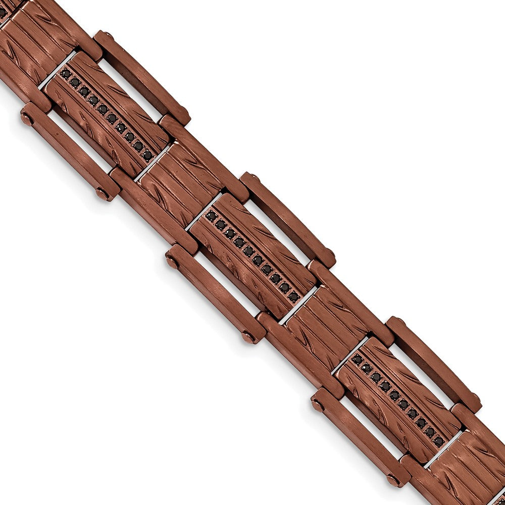 Chisel Stainless Steel Brushed and Textured Brown IP-plated with Black CZ 8.25 inch Link Bracelet SRB1904-8.25
