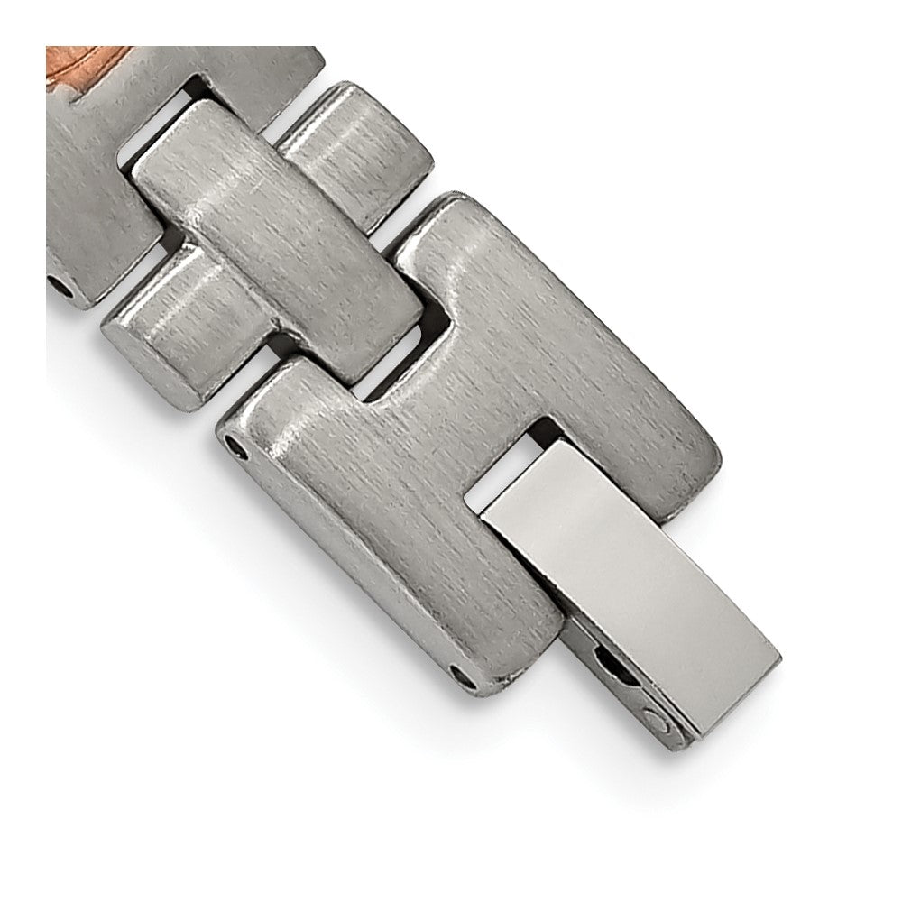 Chisel Stainless Steel Brushed and Textured Rose IP-plated with CZ 8.5 inch Link Bracelet SRB1906-8.5