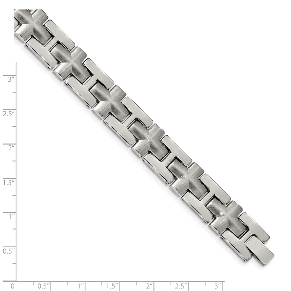 Chisel Stainless Steel Brushed and Polished 8.5 inch Cross Link Bracelet SRB1916-8.5