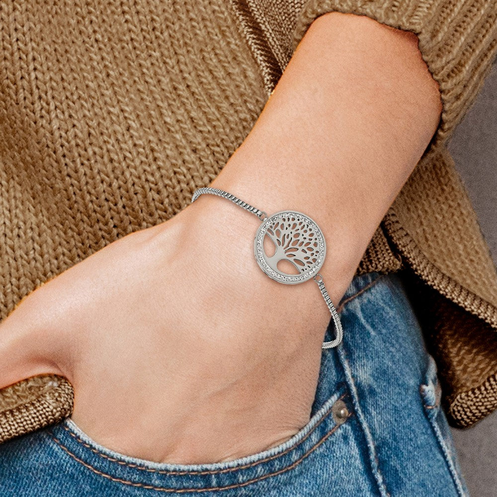 Chisel Stainless Steel Polished with Preciosa Crystal Tree of Life Adjustable Bracelet SRB1918