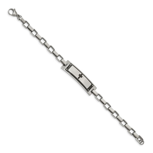 Chisel Stainless Steel Polished Black IP-plated Cross 8.5 inch ID Bracelet SRB1921-8.5