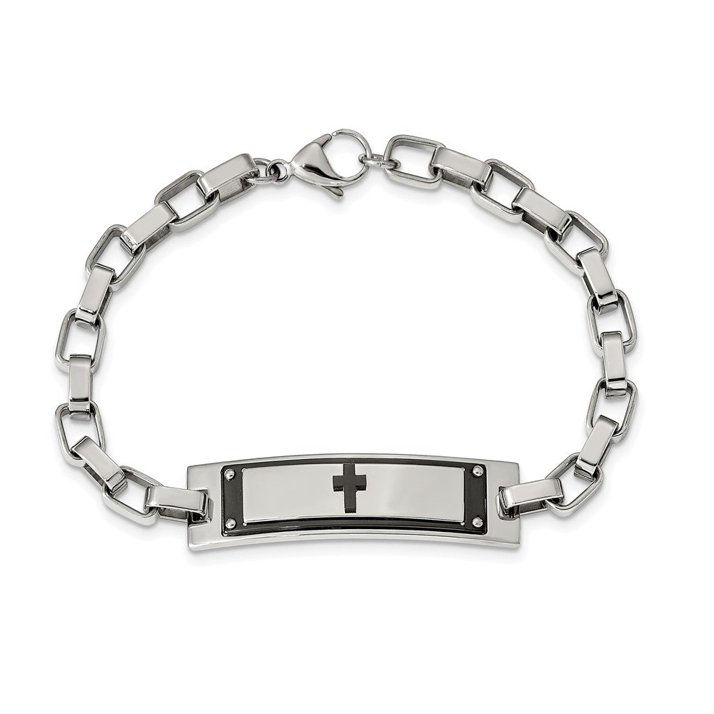 Chisel Stainless Steel Polished Black IP-plated Cross 8.5 inch ID Bracelet SRB1921-8.5
