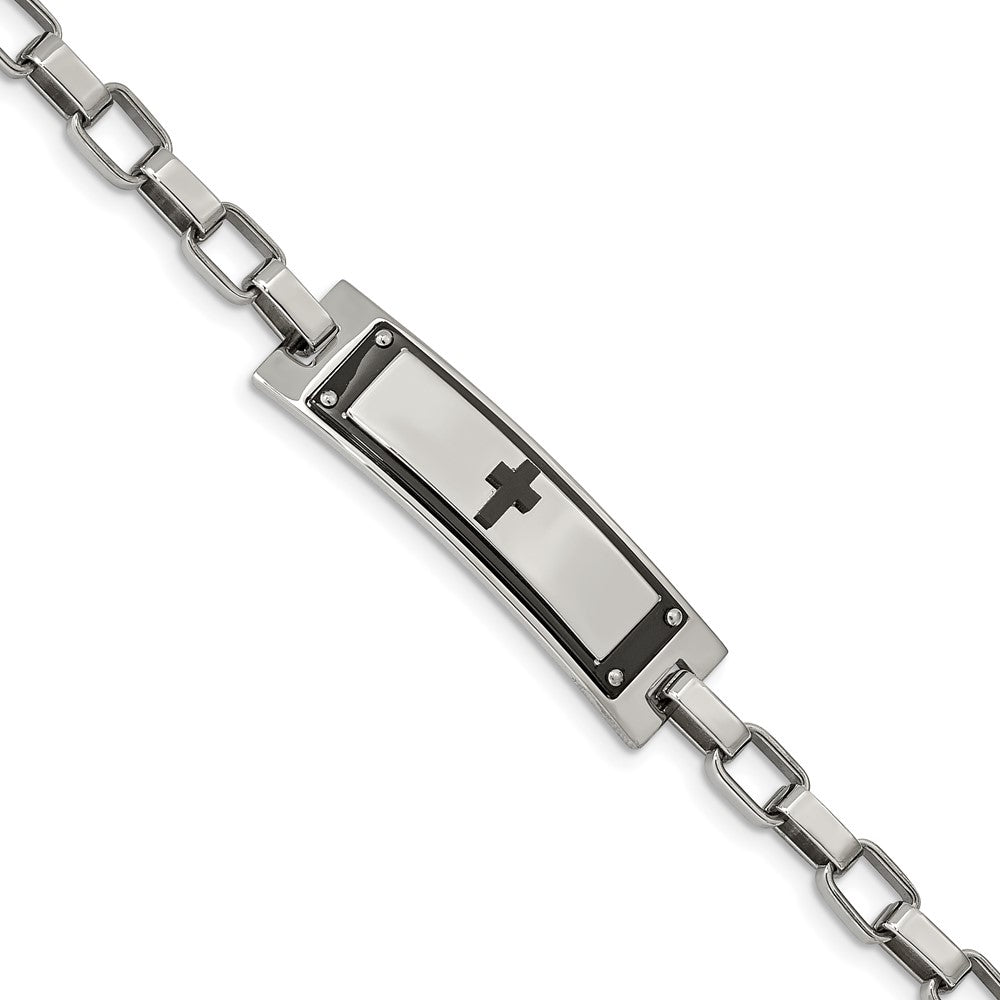 Chisel Stainless Steel Polished Black IP-plated Cross 8.5 inch ID Bracelet SRB1921-8.5
