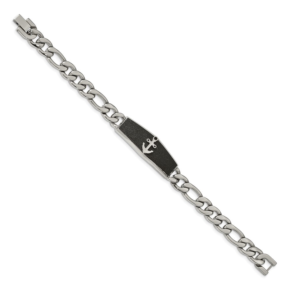 Chisel Stainless Steel Polished Black IP-plated Laser Cut Anchor 8.5 inch ID Bracelet SRB1925-8.5