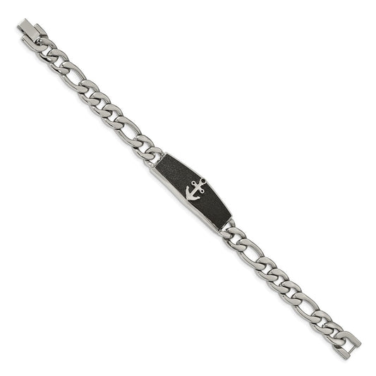 Chisel Stainless Steel Polished Black IP-plated Laser Cut Anchor 8.5 inch ID Bracelet SRB1925-8.5