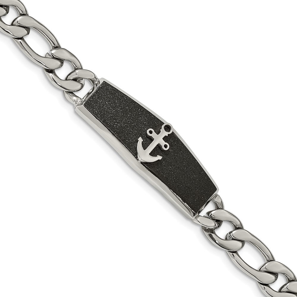 Chisel Stainless Steel Polished Black IP-plated Laser Cut Anchor 8.5 inch ID Bracelet SRB1925-8.5