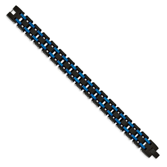 Chisel Stainless Steel Brushed and Polished Black and Blue IP-plated 8.5 inch Link Bracelet SRB1938-8.5