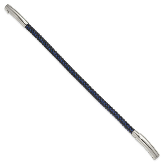 Chisel Stainless Steel Polished Blue Wire and Black Polyurethane Adjustable 7.75 to 8.25 inch Bracelet SRB1940