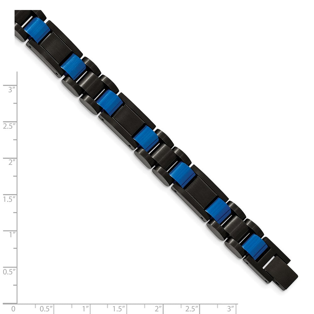 Chisel Stainless Steel Brushed and Polished Black and Blue IP-plated 8.75 inch Link Bracelet SRB1954-8.75