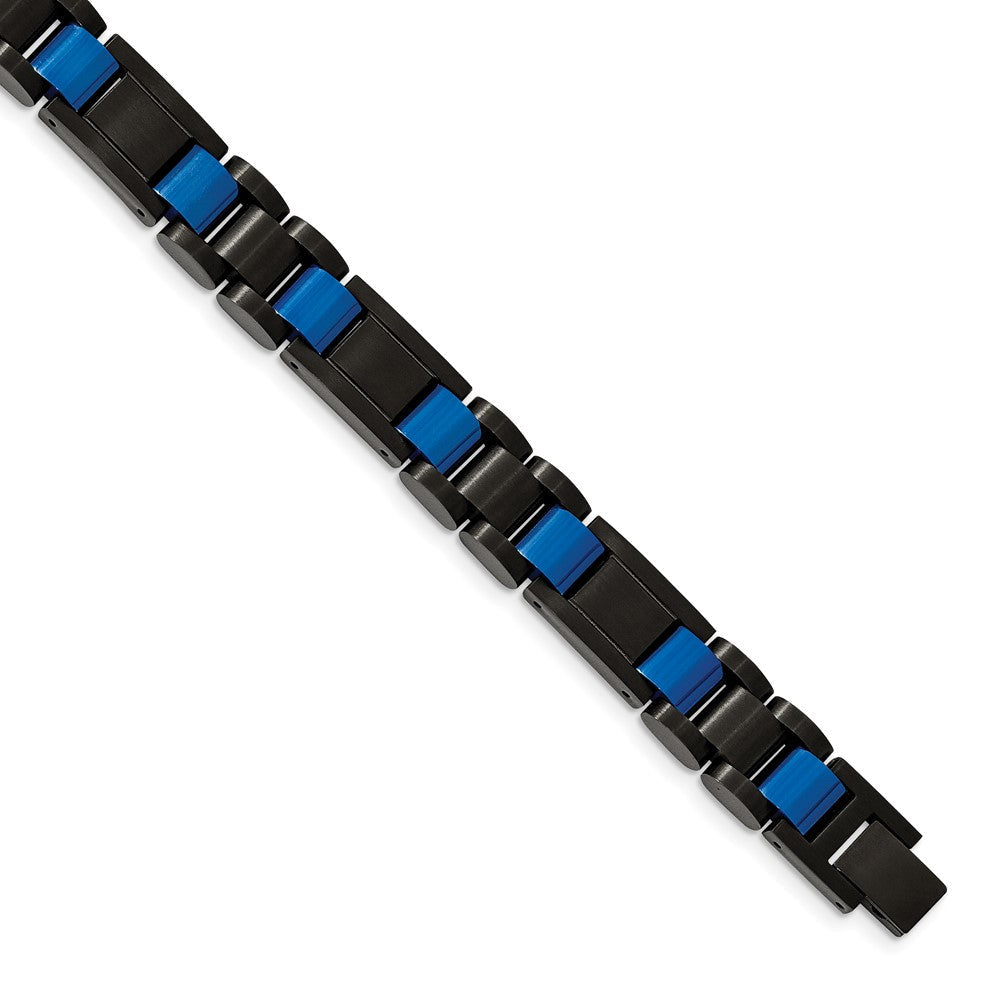 Chisel Stainless Steel Brushed and Polished Black and Blue IP-plated 8.75 inch Link Bracelet SRB1954-8.75