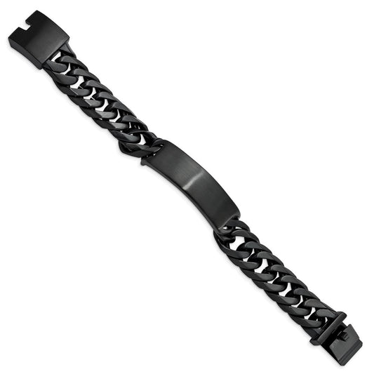 Chisel Stainless Steel Brushed Black IP-plated Curb Chain 9 inch ID Bracelet SRB1984-9