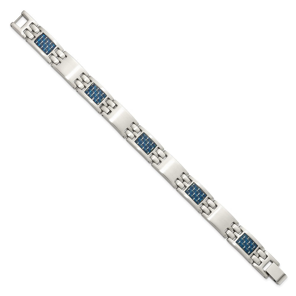 Chisel Stainless Steel Brushed with Blue Carbon Fiber Inlay 8.5 inch Link Bracelet SRB1995-8.5