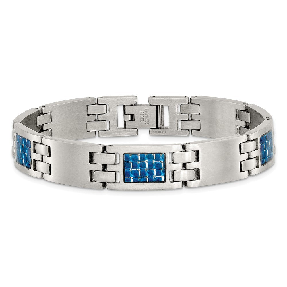 Chisel Stainless Steel Brushed with Blue Carbon Fiber Inlay 8.5 inch Link Bracelet SRB1995-8.5