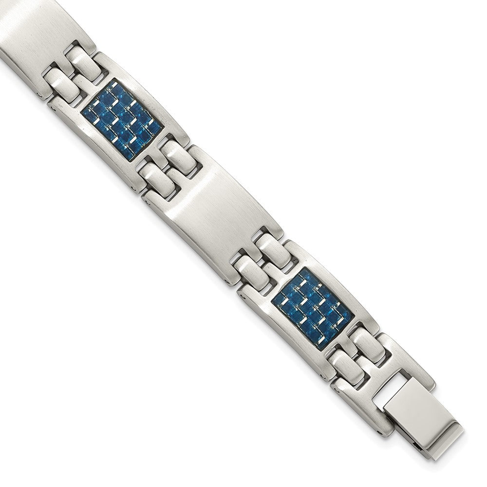 Chisel Stainless Steel Brushed with Blue Carbon Fiber Inlay 8.5 inch Link Bracelet SRB1995-8.5