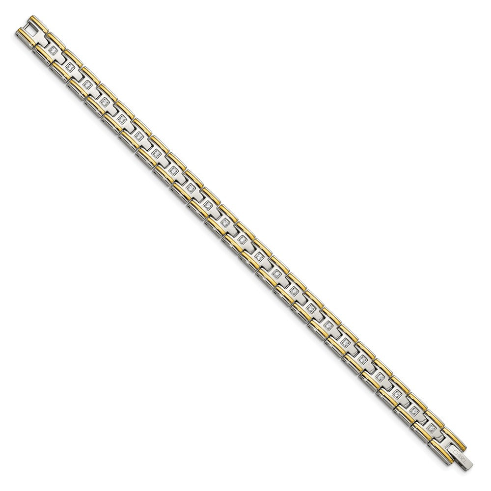 Chisel Stainless Steel Polished Yellow IP-plated with CZ 8.5 inch Link Bracelet SRB2008-8.5