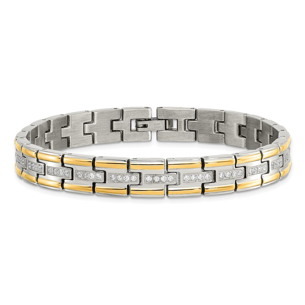 Chisel Stainless Steel Polished Yellow IP-plated with CZ 8.5 inch Link Bracelet SRB2010-8.5