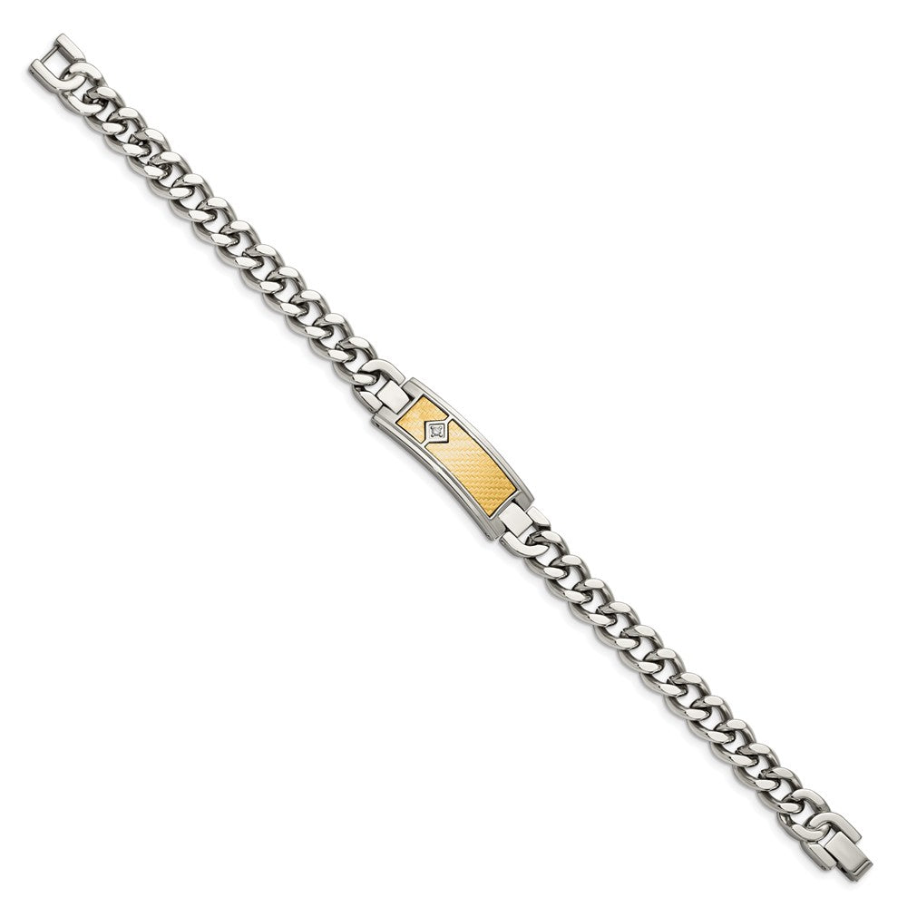 Chisel Stainless Steel Polished with 18k Gold Weave Texture and .05 carat Diamond 9 inch ID Bracelet SRB2040-9.5