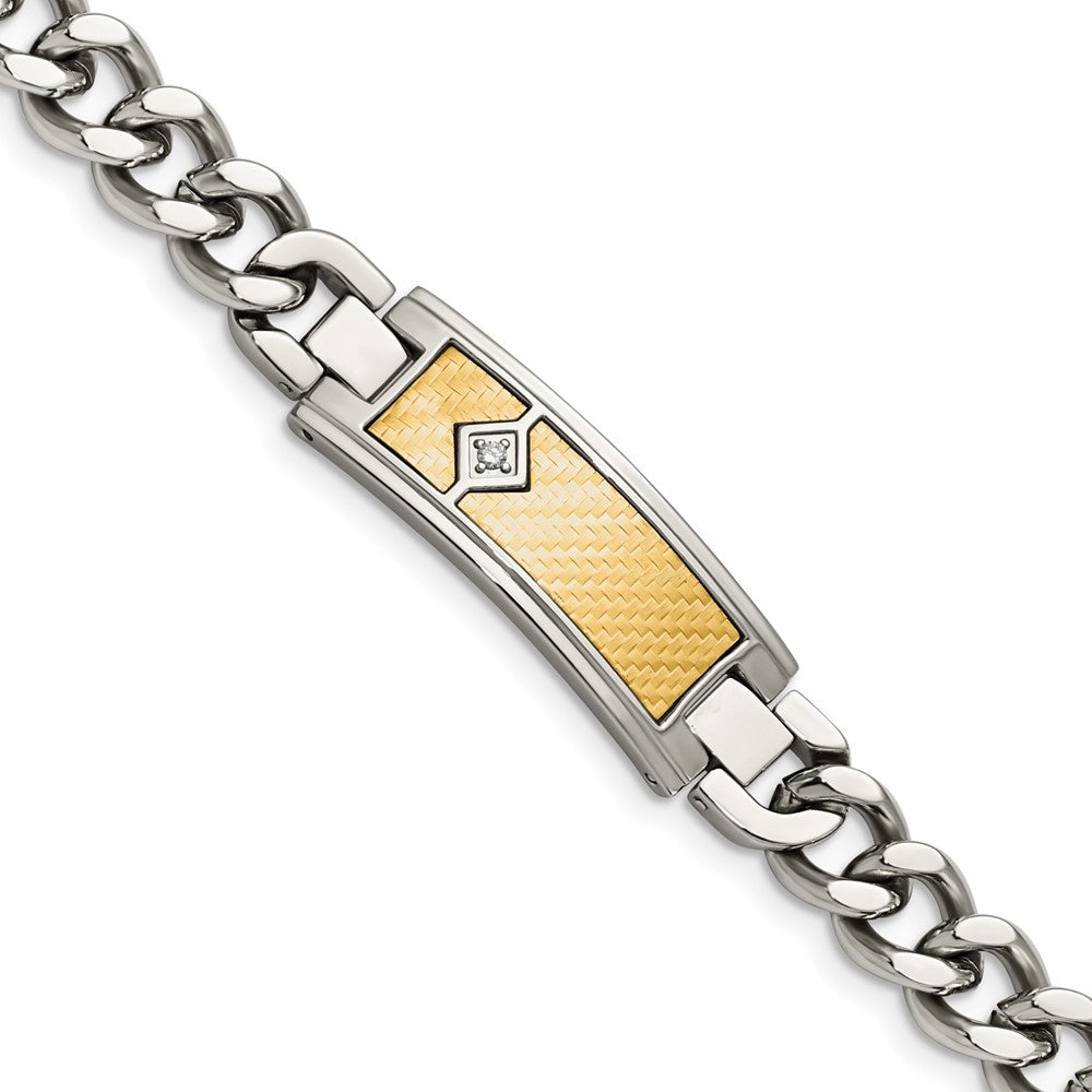 Chisel Stainless Steel Polished with 18k Gold Weave Texture and .05 carat Diamond 9 inch ID Bracelet SRB2040-9.5