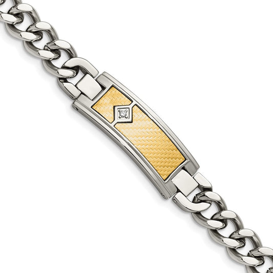 Chisel Stainless Steel Polished with 18k Gold Weave Texture and .05 carat Diamond 9 inch ID Bracelet SRB2040-9.5