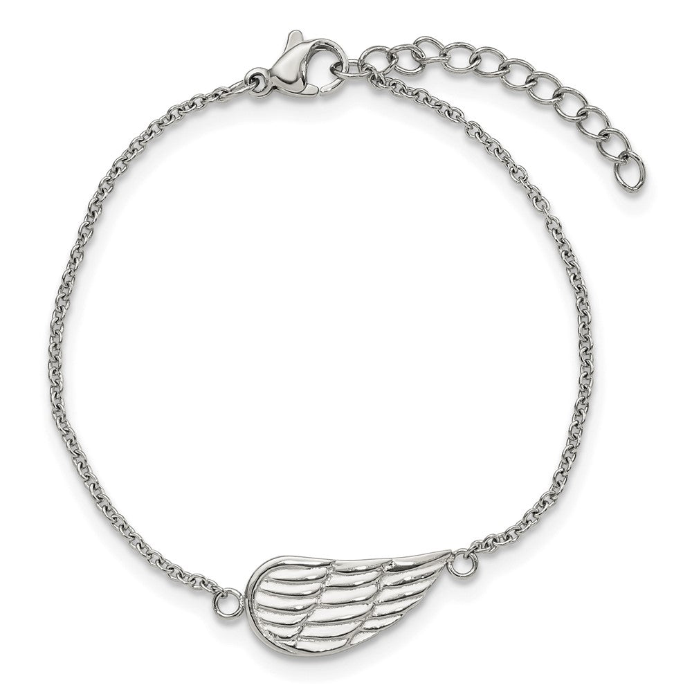 Chisel Stainless Steel Polished and Textured Angel Wing 6.25 inch Bracelet with 1.25 inch Extension SRB2104-6.25