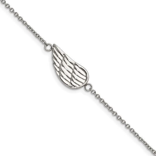 Chisel Stainless Steel Polished and Textured Angel Wing 6.25 inch Bracelet with 1.25 inch Extension SRB2104-6.25